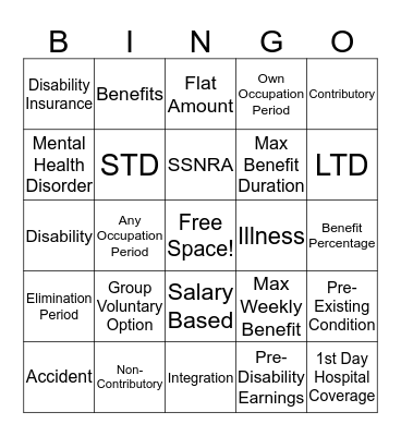 Disabililty Insurance  Bingo Card