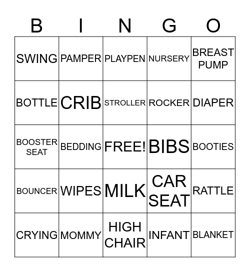 Keiahna's Baby Shower Bingo Card