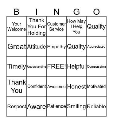 Customer Service Appreciation Week Bingo Card