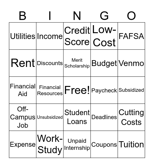 Chapter 14: Money Bingo Card