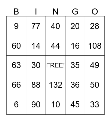 Rolling with the Dice Multiplication Bingo Card