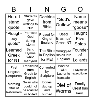 Heros and Martyrs of the Faith Bingo Card