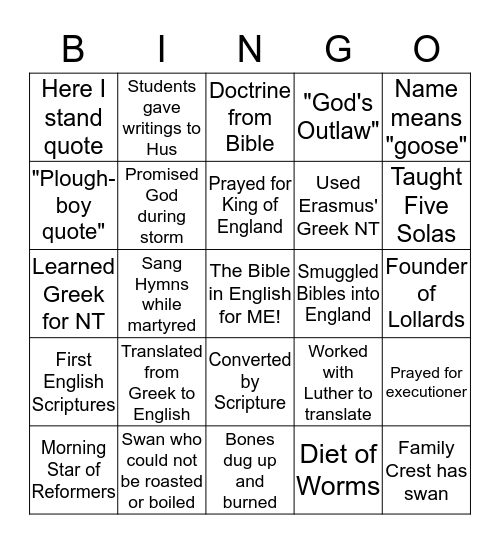 Heros and Martyrs of the Faith Bingo Card