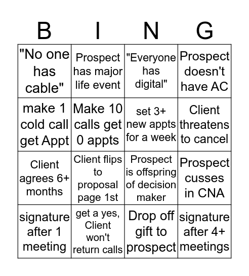 Sales Bingo  Bingo Card