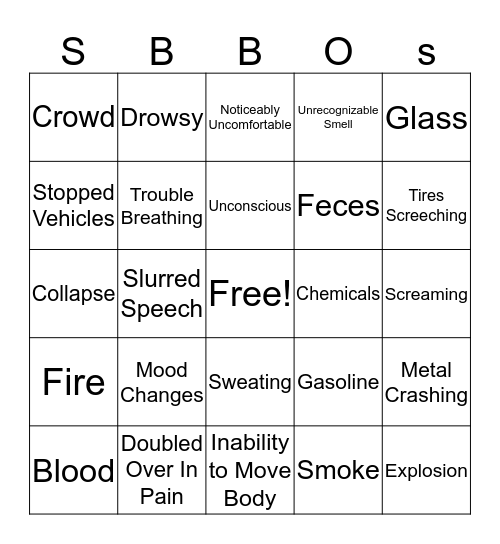 Recognizing an Emergency Bingo Card