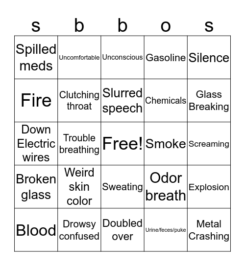 Recognising an Emergency Bingo Card