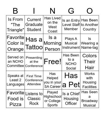 NCHO Bingo Card