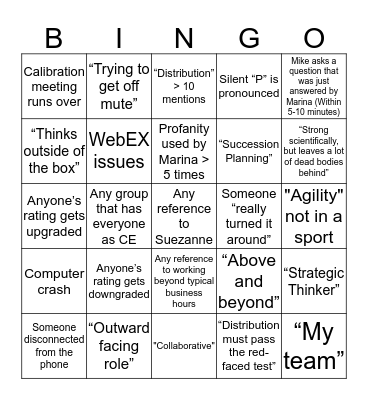 Calibration Meeting Bingo Card