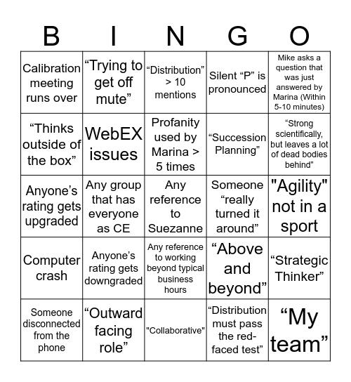 Calibration Meeting Bingo Card