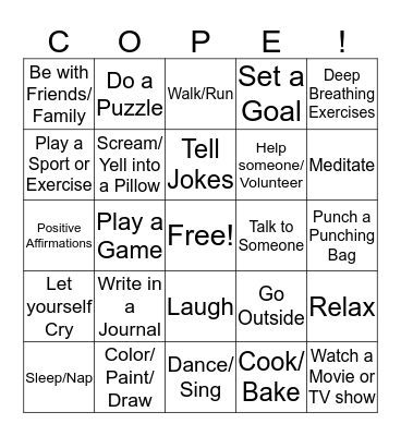 Coping Skills Bingo Card