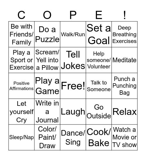 Coping Skills Bingo Card