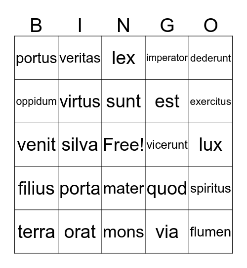 Latin Bingo Card