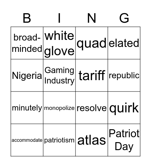 Word Wizard Bingo Card