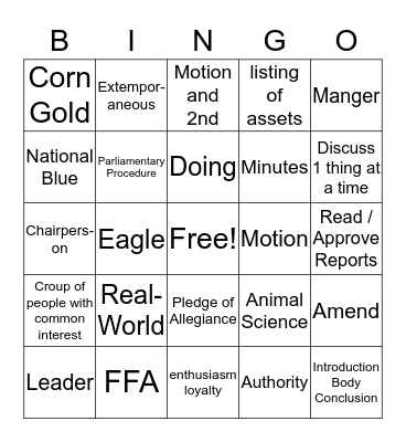 Leadership FFA Bingo Card