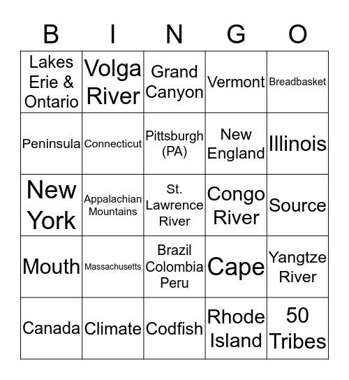 Geography Review with Ms. Regi Bingo Card