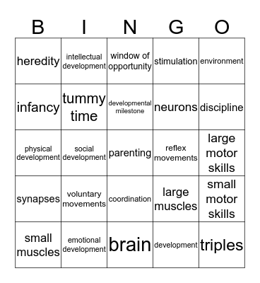 Your Baby's Physical Development Bingo Card