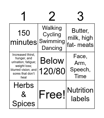 Health Bingo Card