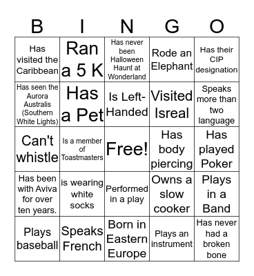 Aviva Bingo Card
