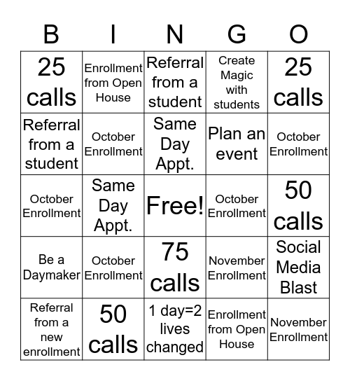 Life Changer BINGO Card