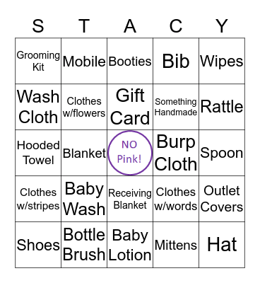 Baby Shower Bingo! Bingo Card