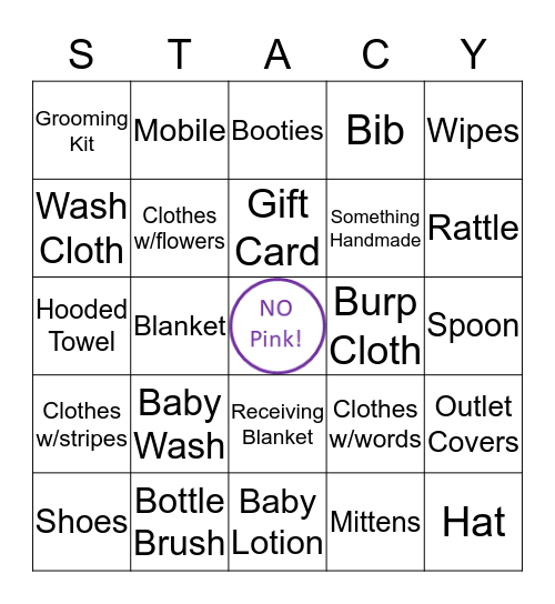 Baby Shower Bingo! Bingo Card