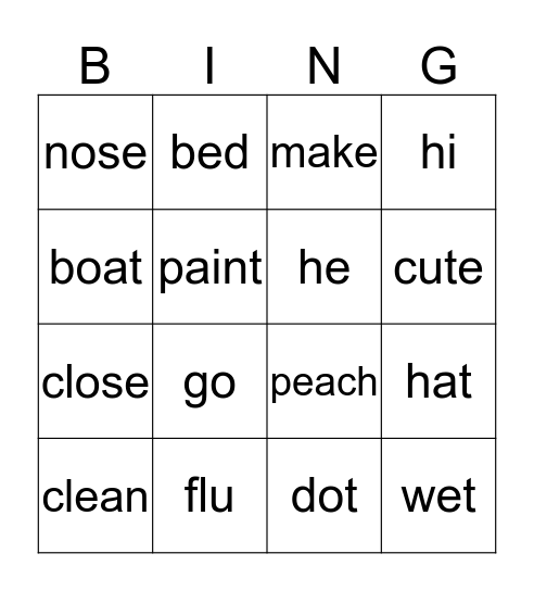 Vowel Bingo Card