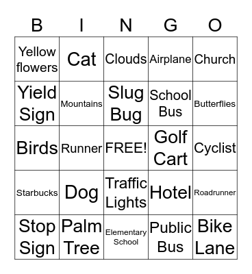Bus Bingo Card