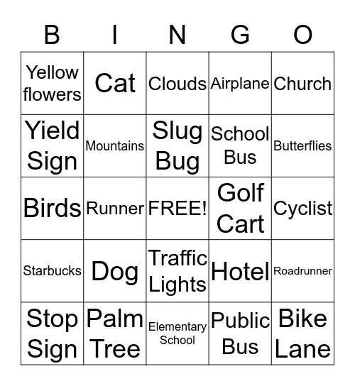 Bus Bingo Card