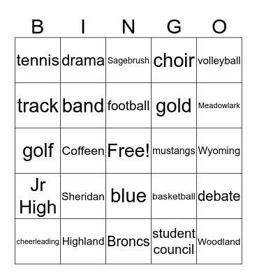 Sheridan Broncs Bingo Card