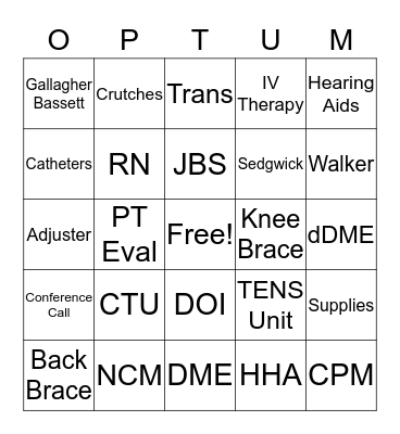 Optum Bingo Card