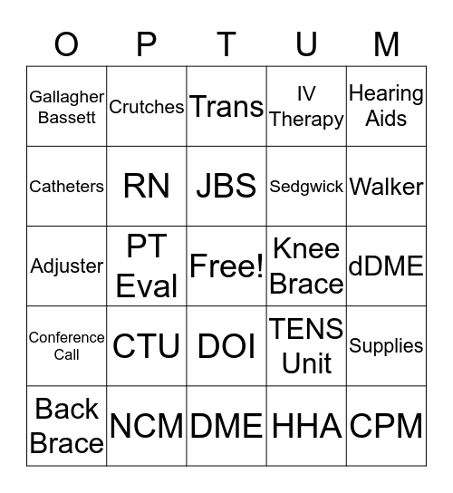 Optum Bingo Card