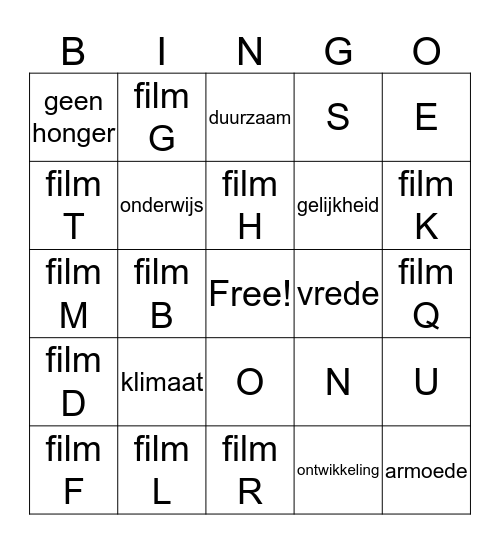 UNESCO Bingo Card