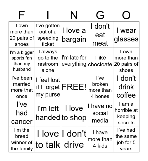 My Finger Print  Bingo Card