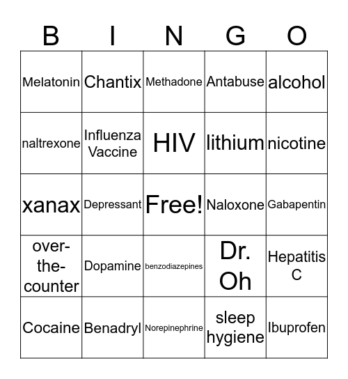 Pill Box Bingo Card