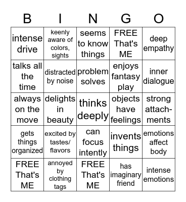 Overexcitabilities Bingo Card