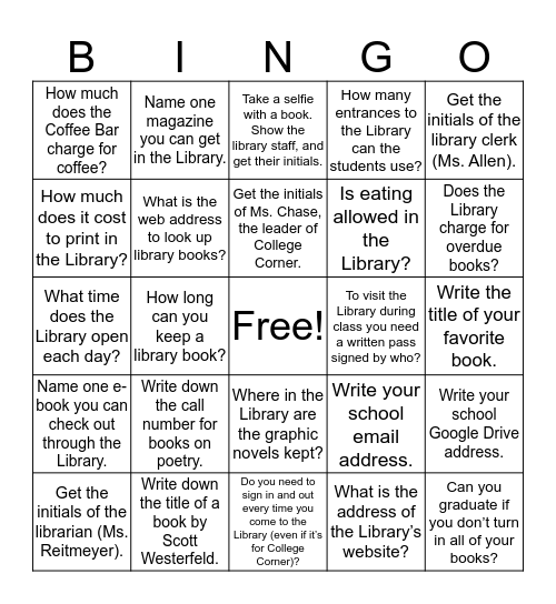 WTW Library Bingo Card