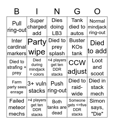 Suzaku Trap Party Bingo Card