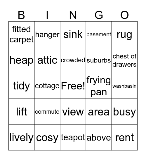 Houses vocabulary Bingo Card