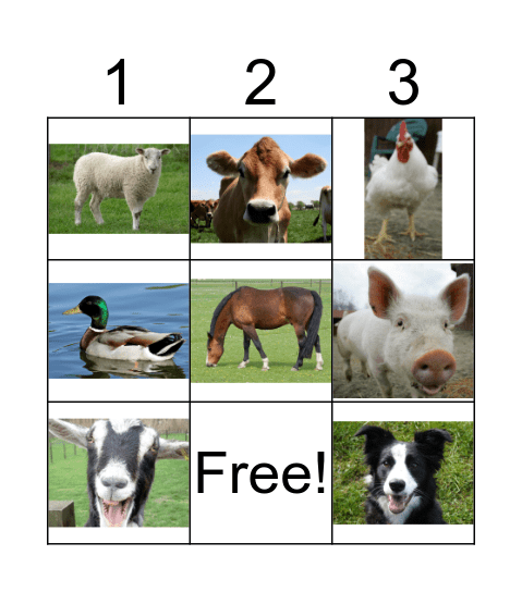 Farm Animals Bingo Card