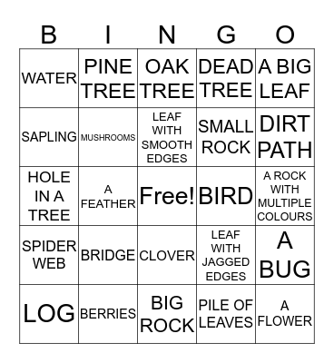 Nature Walk bingo Card