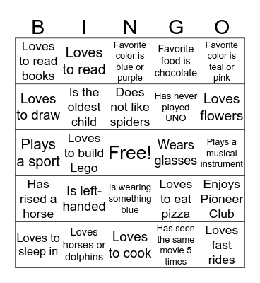 Pioneer Club Get to Know Eachother Bingo Card