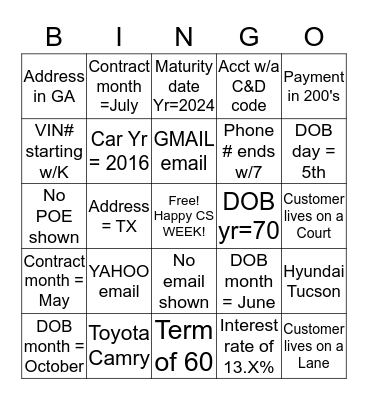 Happy Customer Service Week !!! Bingo Card