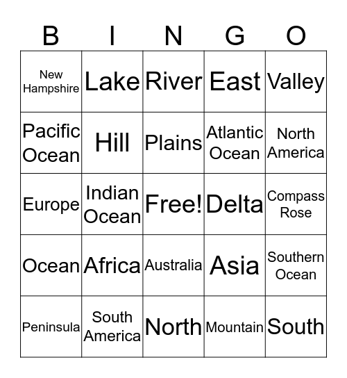 Geography Bingo Card