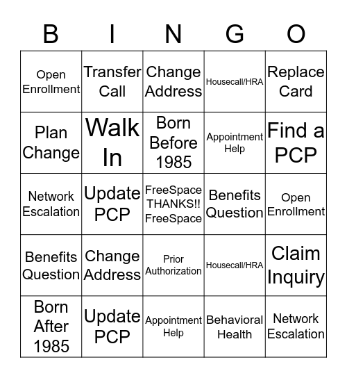 UHC Appreciates You-INGO Bingo Card