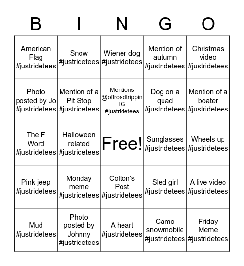 Win a Shirt Bingo Card