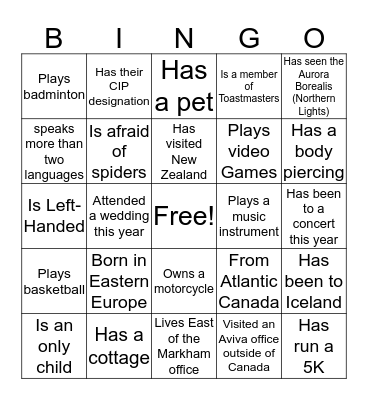 Aviva Bingo Card