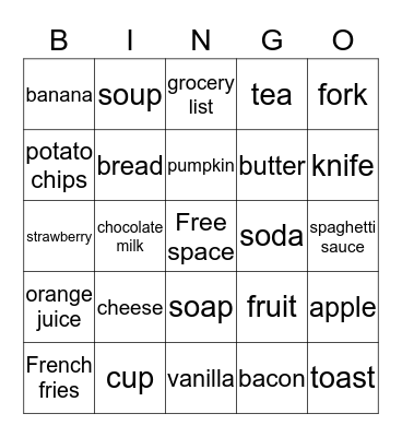 ASL - GROCERY LIST Bingo Card