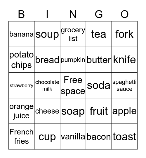 ASL - GROCERY LIST Bingo Card