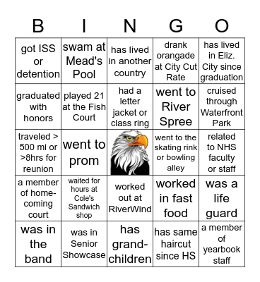 NHS Class of 1988 Bingo Card
