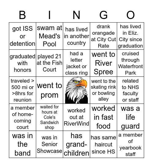 NHS Class of 1988 Bingo Card